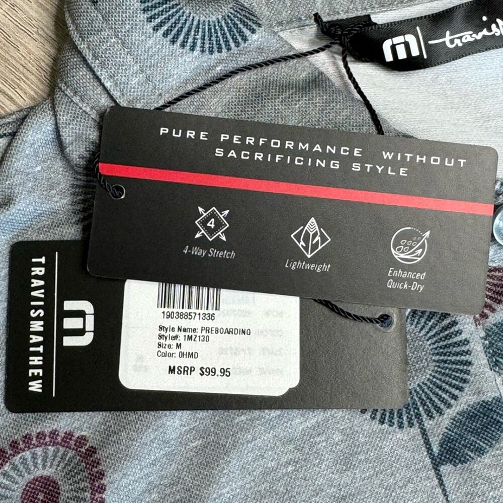 NWT TRAVIS MATHEW Preboarding Gray Floral Golf Polo Short Sleeve Shirt Men’s - Picture 4 of 9